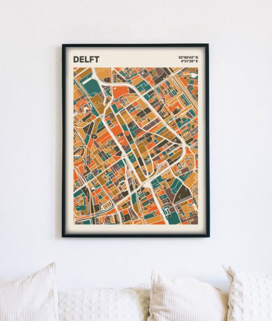 Plattegrond poster Licht Delft mozaiek stl 06 mockup lijst muur bank 02 | Funky Fellow