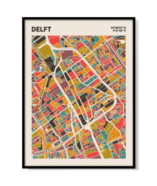 Plattegrond poster Licht Delft mozaiek stl 07 mockup lijst 05 | Funky Fellow