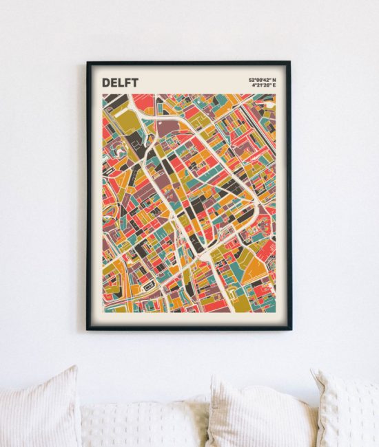 Plattegrond poster Licht Delft mozaiek stl 07 mockup lijst muur bank 02 | Funky Fellow