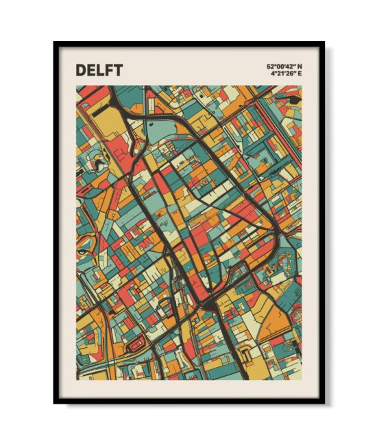 Plattegrond poster Licht Delft mozaiek stl 08 mockup lijst 05 | Funky Fellow