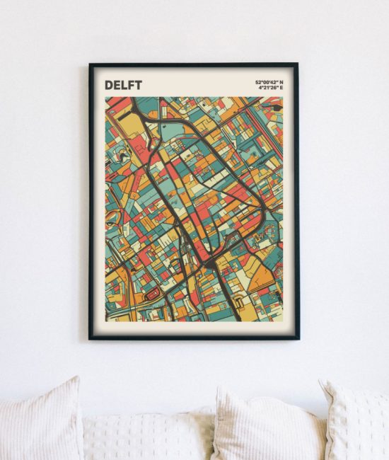 Plattegrond poster Licht Delft mozaiek stl 08 mockup lijst muur bank 02 | Funky Fellow