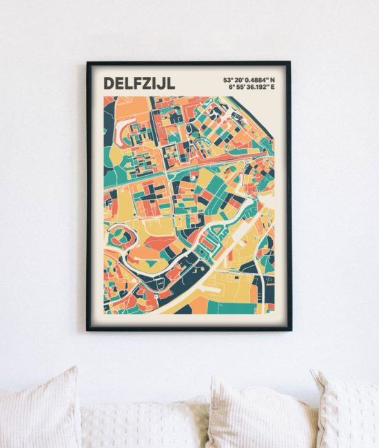 Plattegrond poster Licht Delfzijl mozaiek stl 01 | Funky Fellow