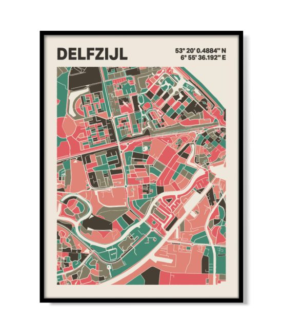 Plattegrond poster Licht Delfzijl mozaiek stl 02 | Funky Fellow