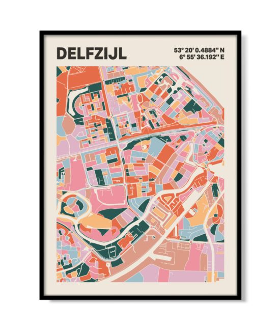 Plattegrond poster Licht Delfzijl mozaiek stl 04 | Funky Fellow