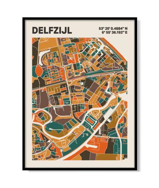 Plattegrond poster Licht Delfzijl mozaiek stl 06 | Funky Fellow