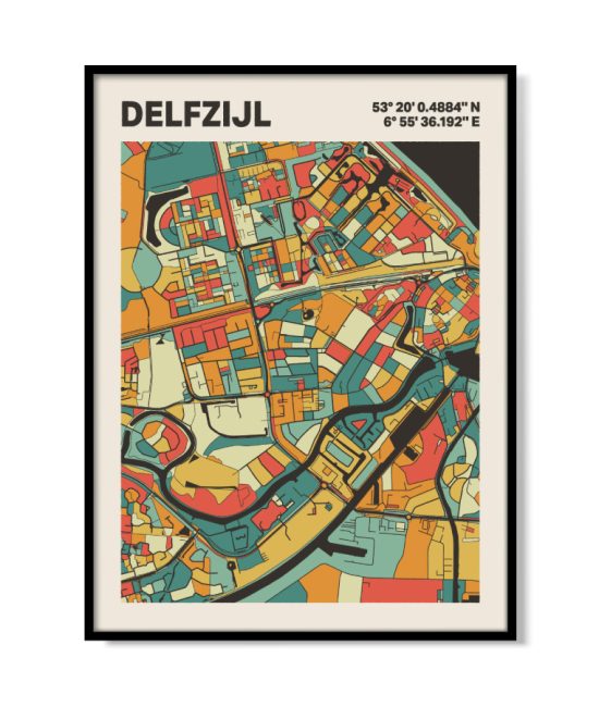 Plattegrond poster Licht Delfzijl mozaiek stl 08 | Funky Fellow