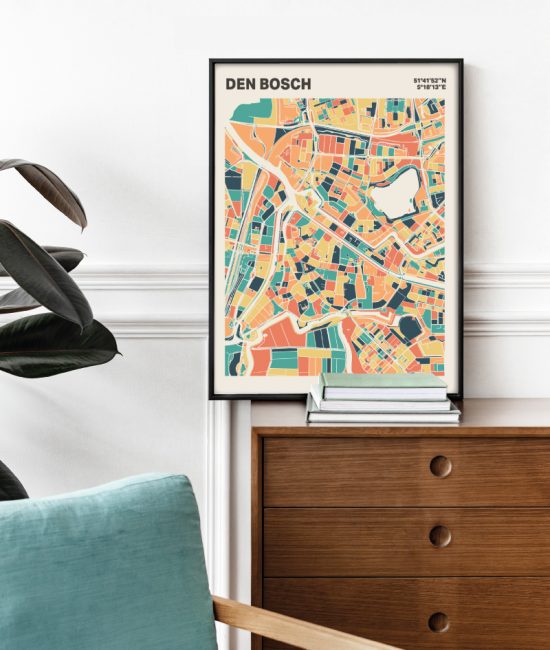 Plattegrond poster Licht Den Bosch mozaiek stl 01 Mockup stoel kast lijst 03 | Funky Fellow