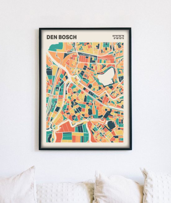 Plattegrond poster Licht Den Bosch mozaiek stl 01 mockup lijst muur bank 02 | Funky Fellow