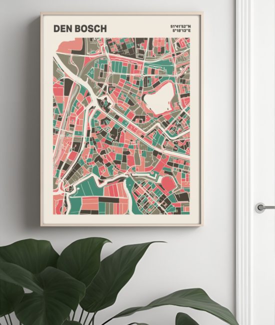 Plattegrond poster Licht Den Bosch mozaiek stl 02 Mockup muur plant lijst 04 | Funky Fellow