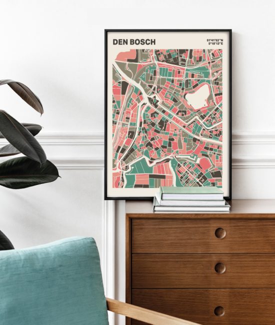 Plattegrond poster Licht Den Bosch mozaiek stl 02 Mockup stoel kast lijst 03 | Funky Fellow