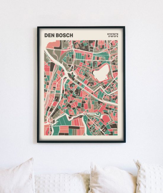 Plattegrond poster Licht Den Bosch mozaiek stl 02 mockup lijst muur bank 02 | Funky Fellow