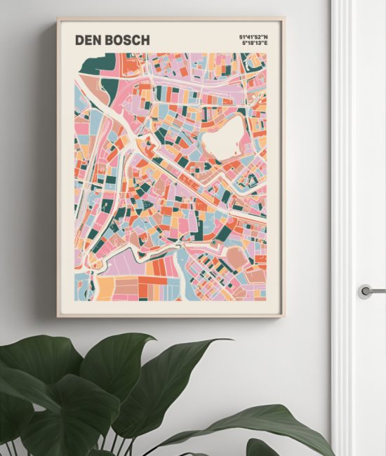 Plattegrond poster Licht Den Bosch mozaiek stl 04 Mockup muur plant lijst 04 | Funky Fellow