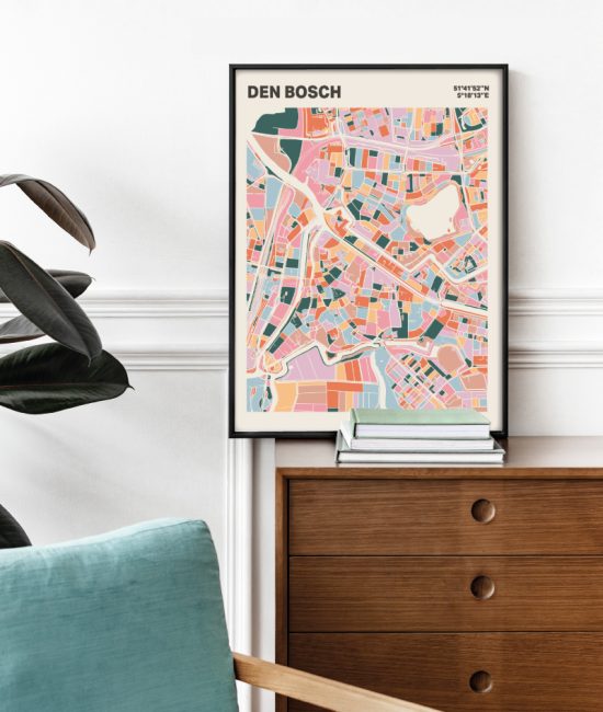 Plattegrond poster Licht Den Bosch mozaiek stl 04 Mockup stoel kast lijst 03 | Funky Fellow