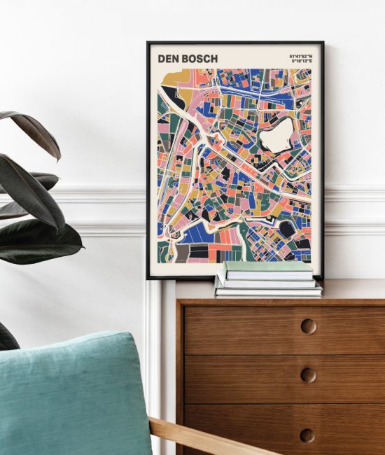 Plattegrond poster Licht Den Bosch mozaiek stl 05 Mockup stoel kast lijst 03 | Funky Fellow