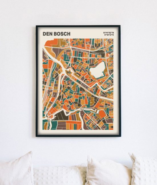 Plattegrond poster Licht Den Bosch mozaiek stl 06 mockup lijst muur bank 02 | Funky Fellow