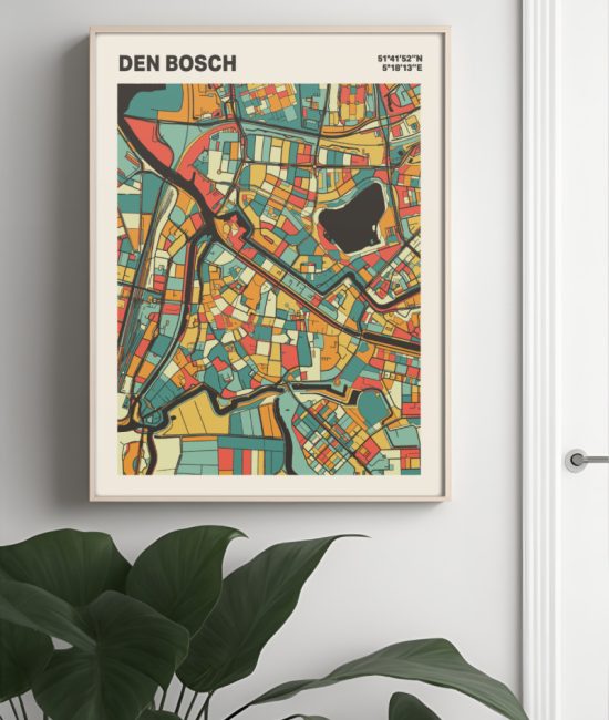 Plattegrond poster Licht Den Bosch mozaiek stl 08 Mockup muur plant lijst 04 | Funky Fellow