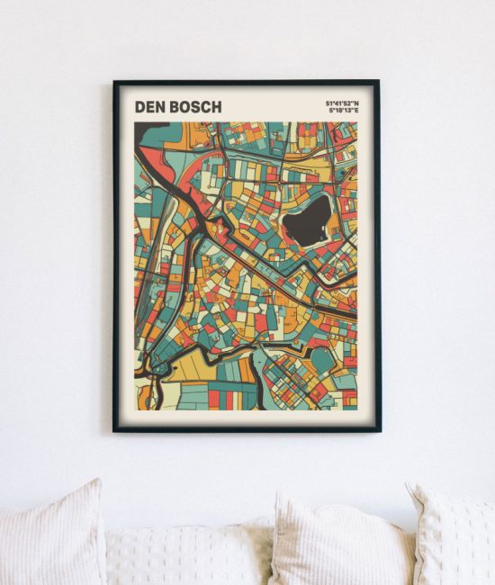 Plattegrond poster Licht Den Bosch mozaiek stl 08 mockup lijst muur bank 02 | Funky Fellow