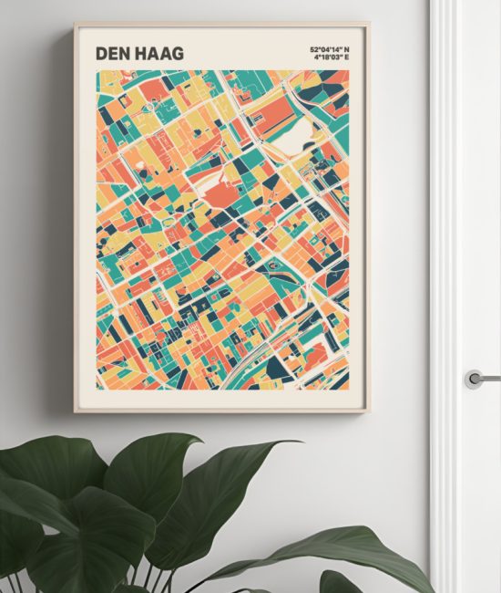 Plattegrond poster Licht Den Haag mozaiek stl 01 Mockup muur plant lijst 04 | Funky Fellow