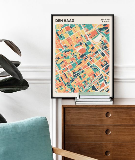 Plattegrond poster Licht Den Haag mozaiek stl 01 Mockup stoel kast lijst 03 | Funky Fellow
