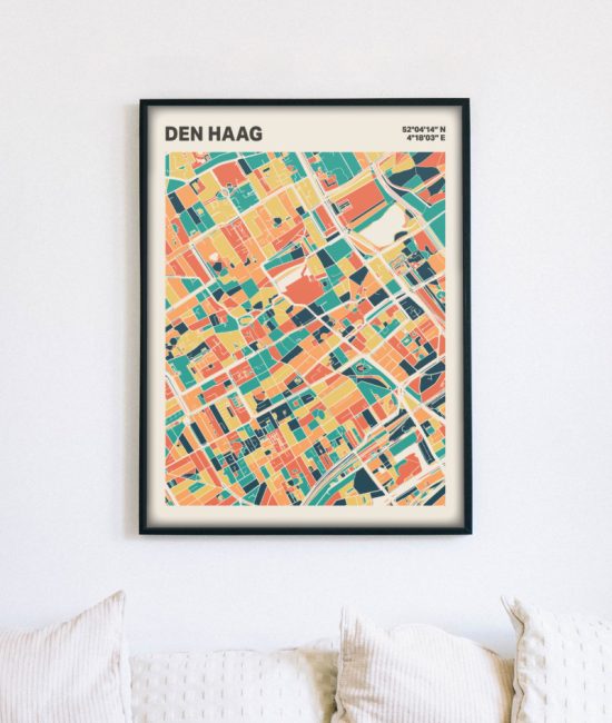 Plattegrond poster Licht Den Haag mozaiek stl 01 mockup lijst muur bank 02 | Funky Fellow