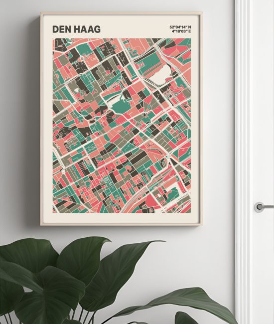 Plattegrond poster Licht Den Haag mozaiek stl 02 Mockup muur plant lijst 04 | Funky Fellow