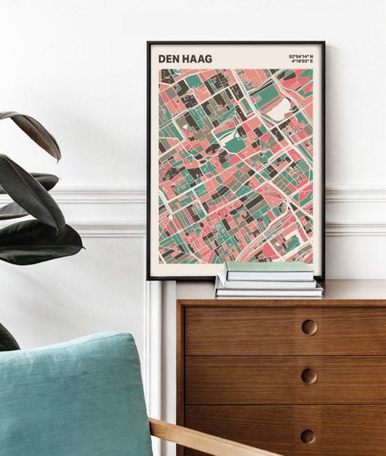 Plattegrond poster Licht Den Haag mozaiek stl 02 Mockup stoel kast lijst 03 | Funky Fellow