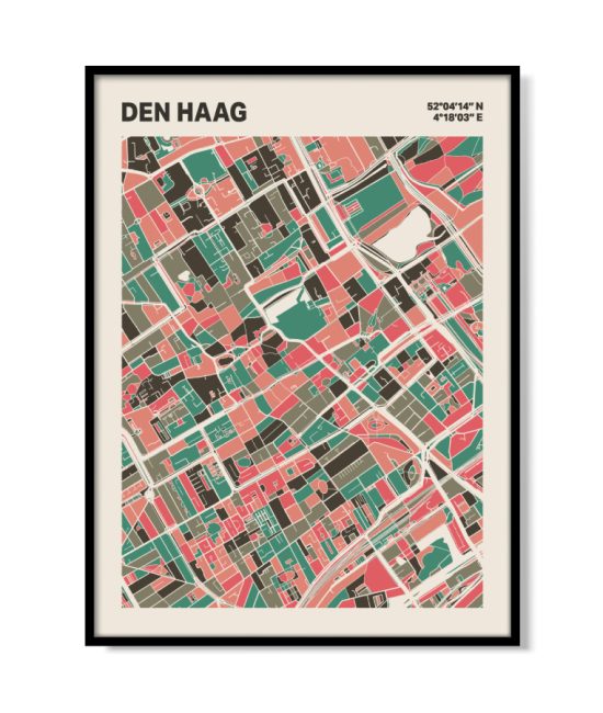 Plattegrond poster Licht Den Haag mozaiek stl 02 mockup lijst 05 | Funky Fellow