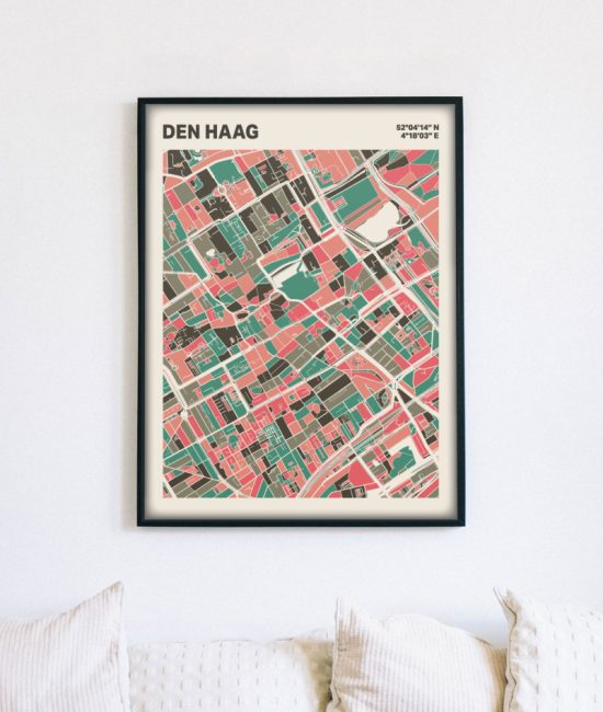 Plattegrond poster Licht Den Haag mozaiek stl 02 mockup lijst muur bank 02 | Funky Fellow