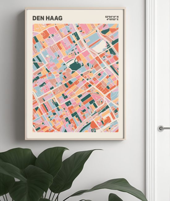 Plattegrond poster Licht Den Haag mozaiek stl 04 Mockup muur plant lijst 04 | Funky Fellow