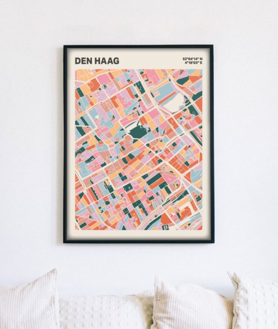 Plattegrond poster Licht Den Haag mozaiek stl 04 mockup lijst muur bank 02 | Funky Fellow