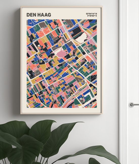 Plattegrond poster Licht Den Haag mozaiek stl 05 Mockup muur plant lijst 04 | Funky Fellow