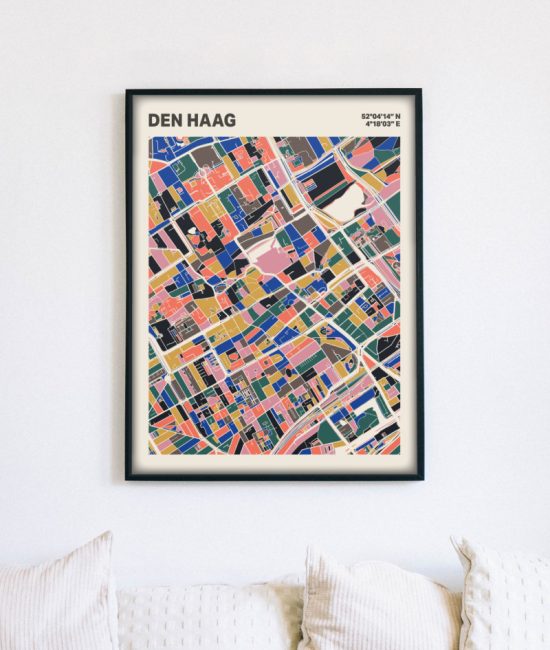 Plattegrond poster Licht Den Haag mozaiek stl 05 mockup lijst muur bank 02 | Funky Fellow