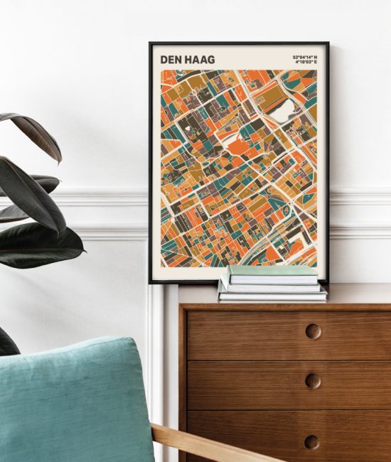 Plattegrond poster Licht Den Haag mozaiek stl 06 Mockup stoel kast lijst 03 | Funky Fellow