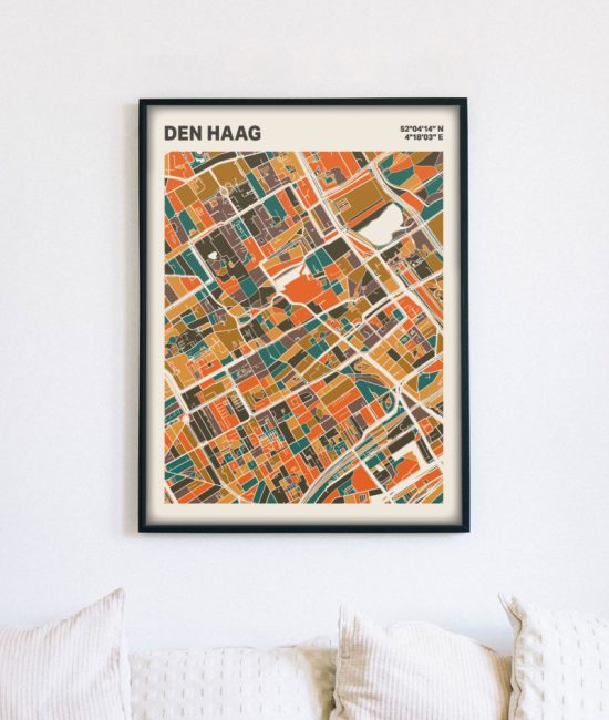 Plattegrond poster Licht Den Haag mozaiek stl 06 mockup lijst muur bank 02 | Funky Fellow