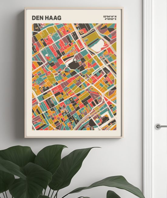 Plattegrond poster Licht Den Haag mozaiek stl 07 Mockup muur plant lijst 04 | Funky Fellow