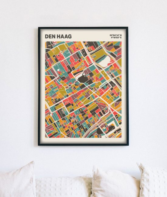 Plattegrond poster Licht Den Haag mozaiek stl 07 mockup lijst muur bank 02 | Funky Fellow
