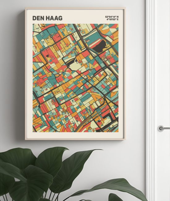 Plattegrond poster Licht Den Haag mozaiek stl 08 Mockup muur plant lijst 04 | Funky Fellow