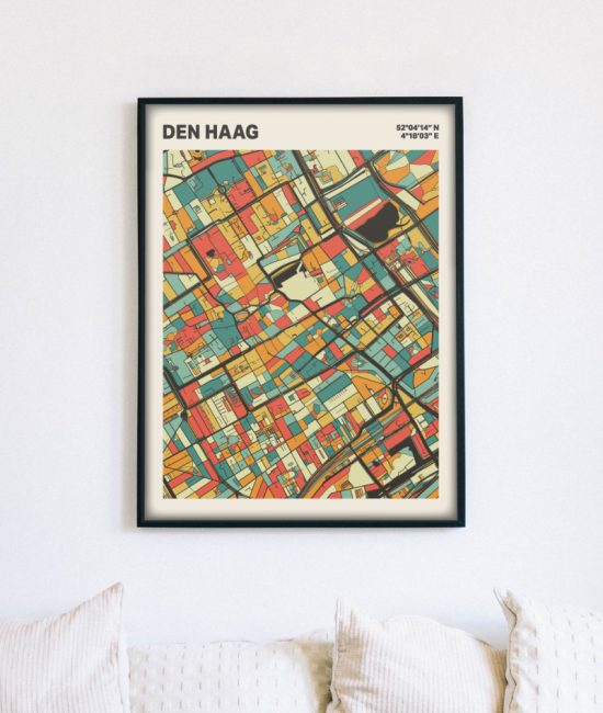 Plattegrond poster Licht Den Haag mozaiek stl 08 mockup lijst muur bank 02 | Funky Fellow