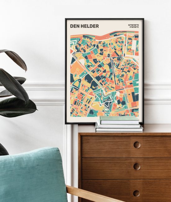 Plattegrond poster Licht Den Helder mozaiek stl 01 Mockup stoel kast lijst 03 | Funky Fellow