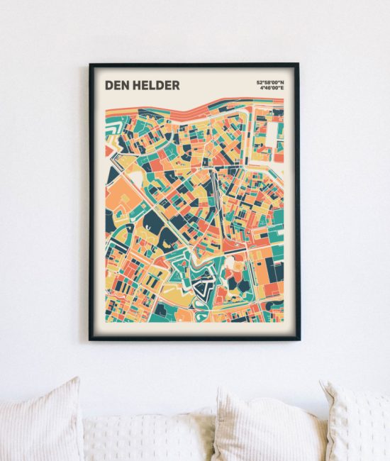 Plattegrond poster Licht Den Helder mozaiek stl 01 mockup lijst muur bank 02 | Funky Fellow