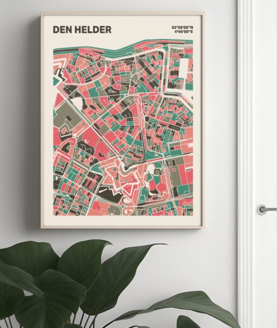Plattegrond poster Licht Den Helder mozaiek stl 02 Mockup muur plant lijst 04 | Funky Fellow
