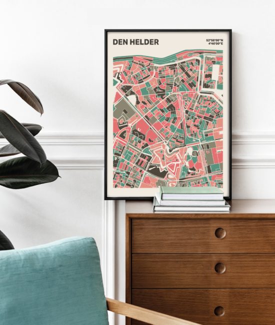 Plattegrond poster Licht Den Helder mozaiek stl 02 Mockup stoel kast lijst 03 | Funky Fellow