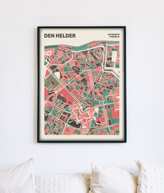 Plattegrond poster Licht Den Helder mozaiek stl 02 mockup lijst muur bank 02 | Funky Fellow