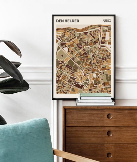 Plattegrond poster Licht Den Helder mozaiek stl 03 Mockup stoel kast lijst 03 | Funky Fellow