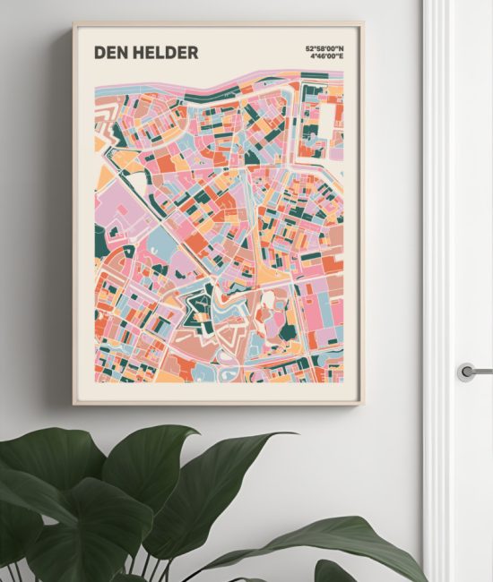 Plattegrond poster Licht Den Helder mozaiek stl 04 Mockup muur plant lijst 04 | Funky Fellow