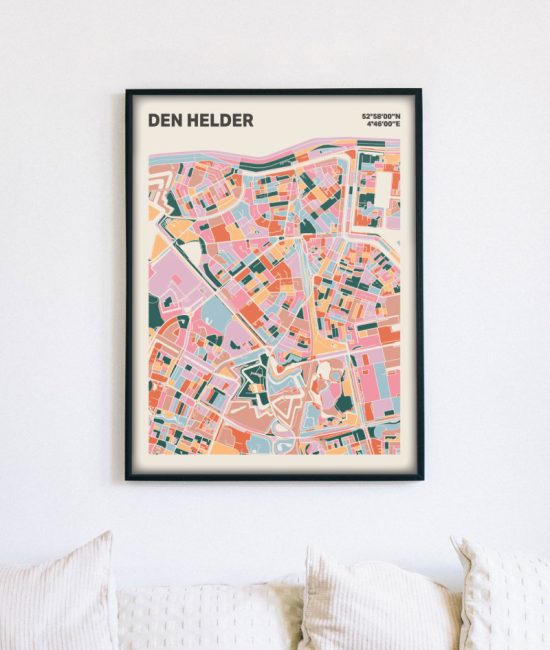 Plattegrond poster Licht Den Helder mozaiek stl 04 mockup lijst muur bank 02 | Funky Fellow