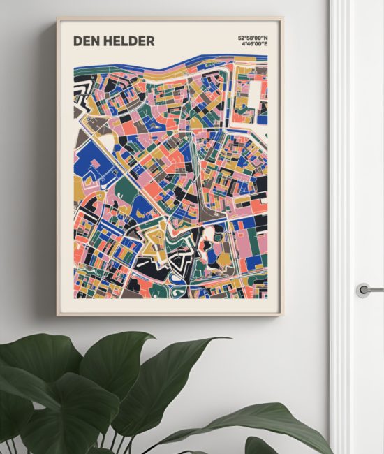 Plattegrond poster Licht Den Helder mozaiek stl 05 Mockup muur plant lijst 04 | Funky Fellow