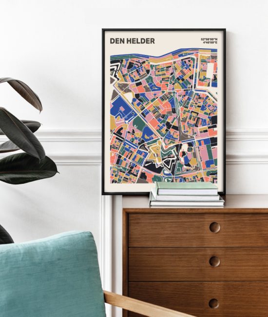 Plattegrond poster Licht Den Helder mozaiek stl 05 Mockup stoel kast lijst 03 | Funky Fellow