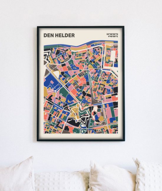 Plattegrond poster Licht Den Helder mozaiek stl 05 mockup lijst muur bank 02 | Funky Fellow