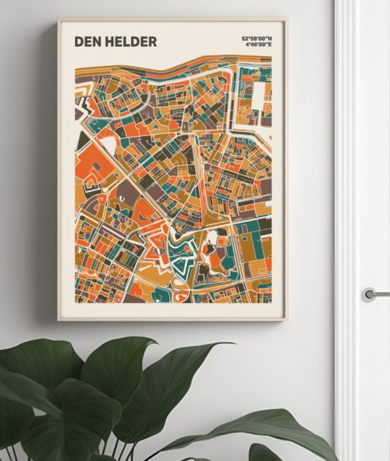 Plattegrond poster Licht Den Helder mozaiek stl 06 Mockup muur plant lijst 04 | Funky Fellow